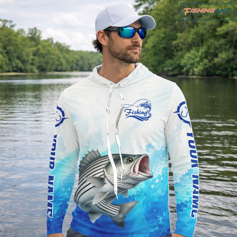 Striped Bass Fishing Long Sleeve Hooded Gift For Men Deep Sea Saltwater Angler Ocean Adventure