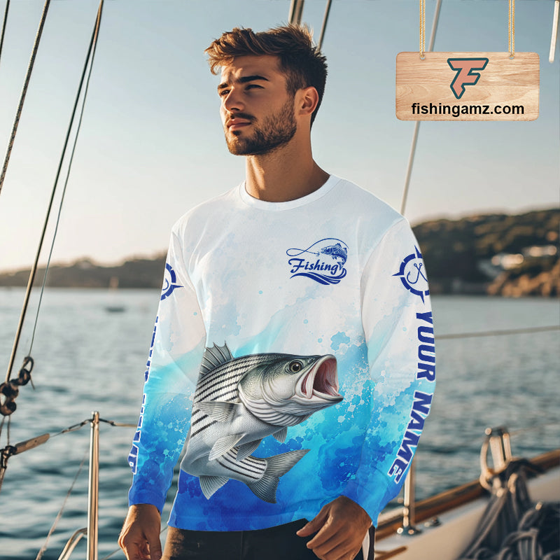 Striped Bass Fishing Long Sleeve Gift For Men Deep Sea Saltwater Angler Ocean Adventure