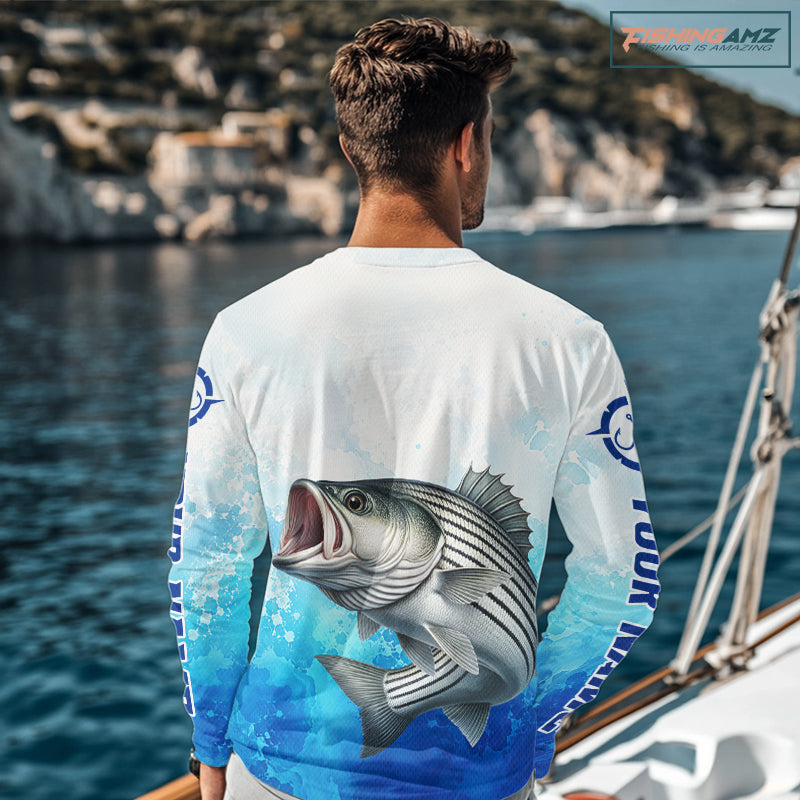 Striped Bass Fishing Long Sleeve Gift For Men Deep Sea Saltwater Angler Ocean Adventure