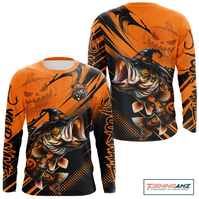 Halloween Bass Fishing Shirt, Largemouth Bass Long Sleeve Fishing Jersey, Custom Angler Gift NHT1354