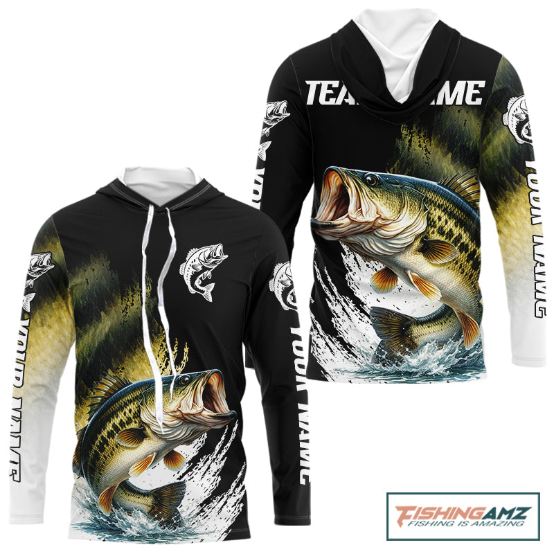 Largemouth Bass Fishing Shirts Long Sleeve Hooded For Men, Beautiful Bass Fishing Shirts NHT529