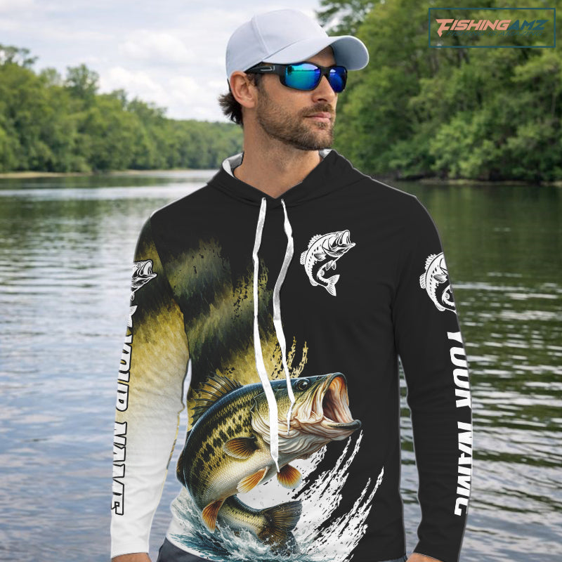 Largemouth Bass Fishing Shirts Long Sleeve Hooded For Men, Beautiful Bass Fishing Shirts NHT529