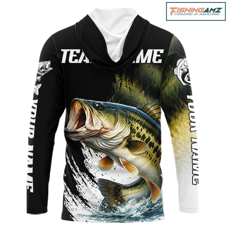 Largemouth Bass Fishing Shirts Long Sleeve Hooded For Men, Beautiful Bass Fishing Shirts NHT529