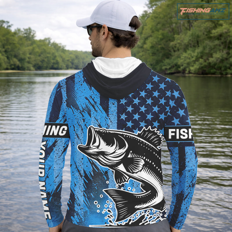 Bass Fishing American Camo Custom Name UV Protection Long Sleeves Shirt, Bass Fishing Jersey NHT530