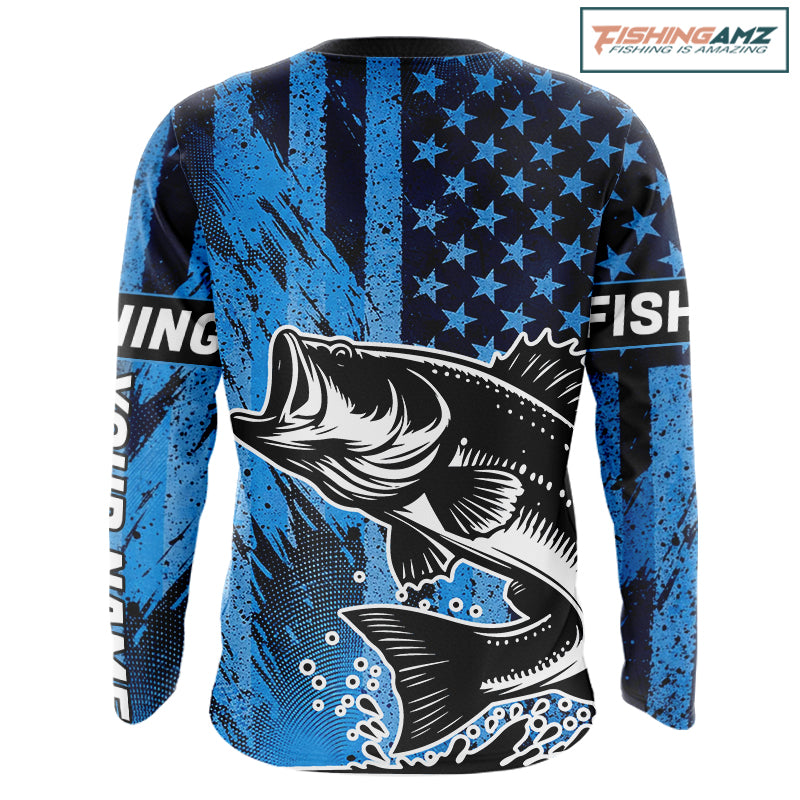 Bass Fishing American Camo Custom Name UV Protection Long Sleeves Shirt, Bass Fishing Jersey NHT530