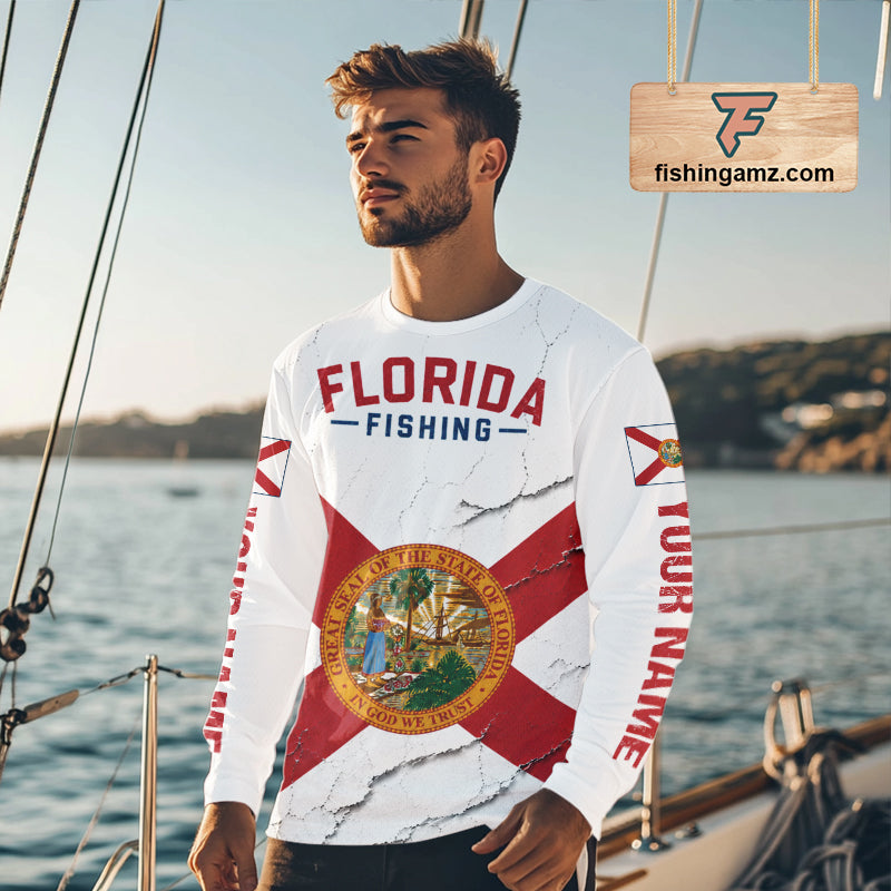 Florida Fishing Shirt Patriotic Florida Flag Long Sleeve UV Protection Fishing Jersey