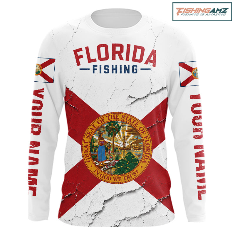 Florida Fishing Shirt Patriotic Florida Flag Long Sleeve UV Protection Fishing Jersey