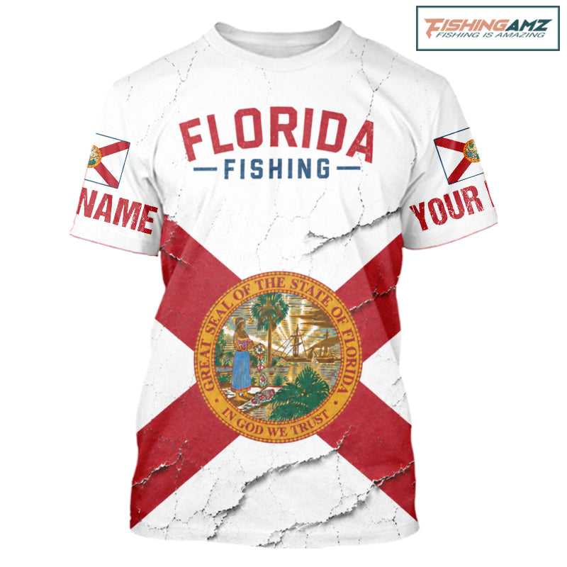 Florida Fishing T-Shirts Patriotic Florida Flag UV Protection Fishing Jersey