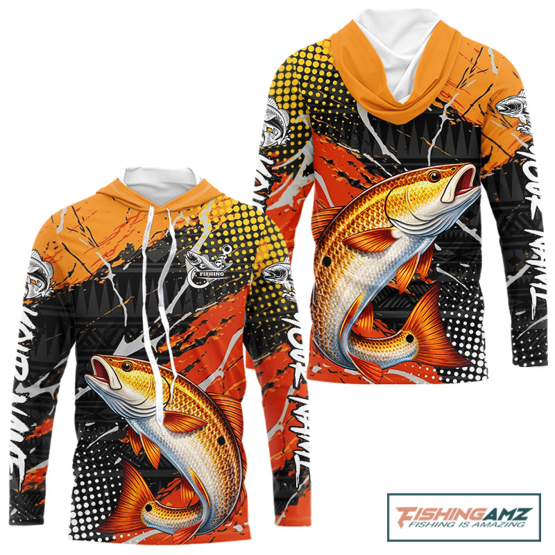 Personalized Redfish Fishing Jerseys, Red Drum Saltwater Tournament Fishing Shirts NHT464