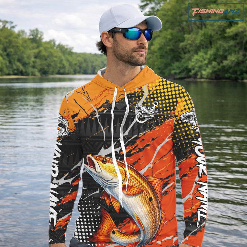 Personalized Redfish Fishing Jerseys, Red Drum Saltwater Tournament Fishing Shirts NHT464