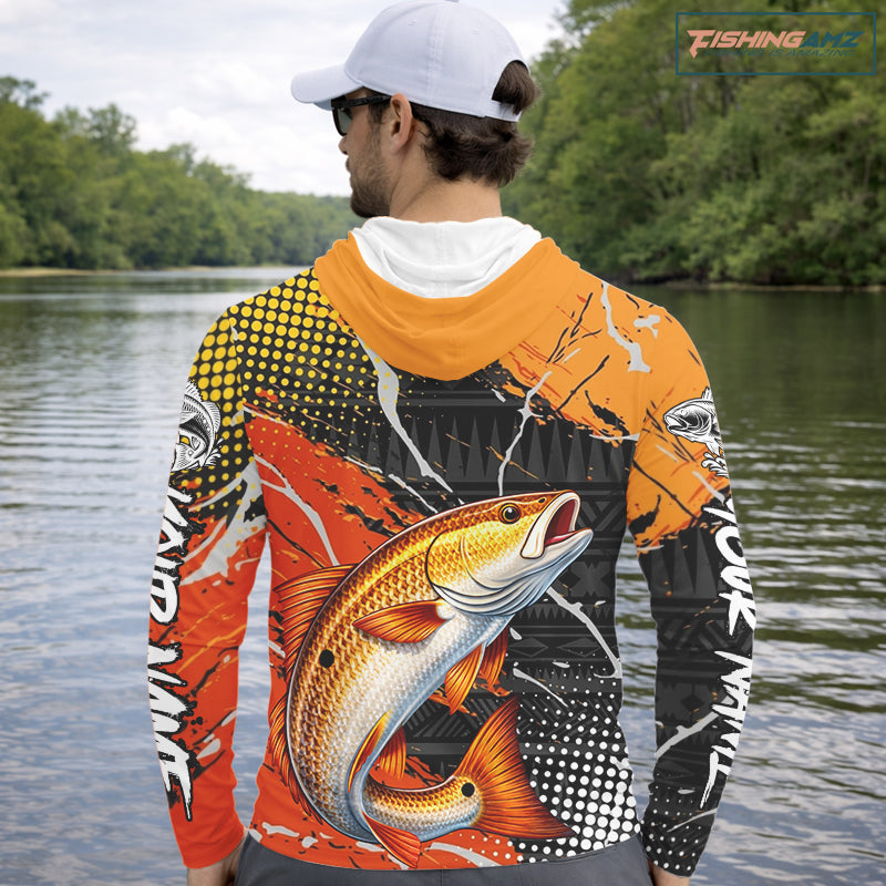 Personalized Redfish Fishing Jerseys, Red Drum Saltwater Tournament Fishing Shirts NHT464