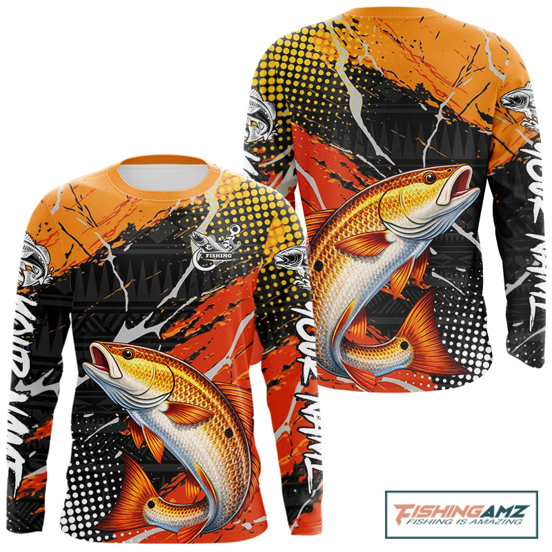 Personalized Redfish Fishing Jerseys, Red Drum Saltwater Tournament Fishing Shirts NHT464