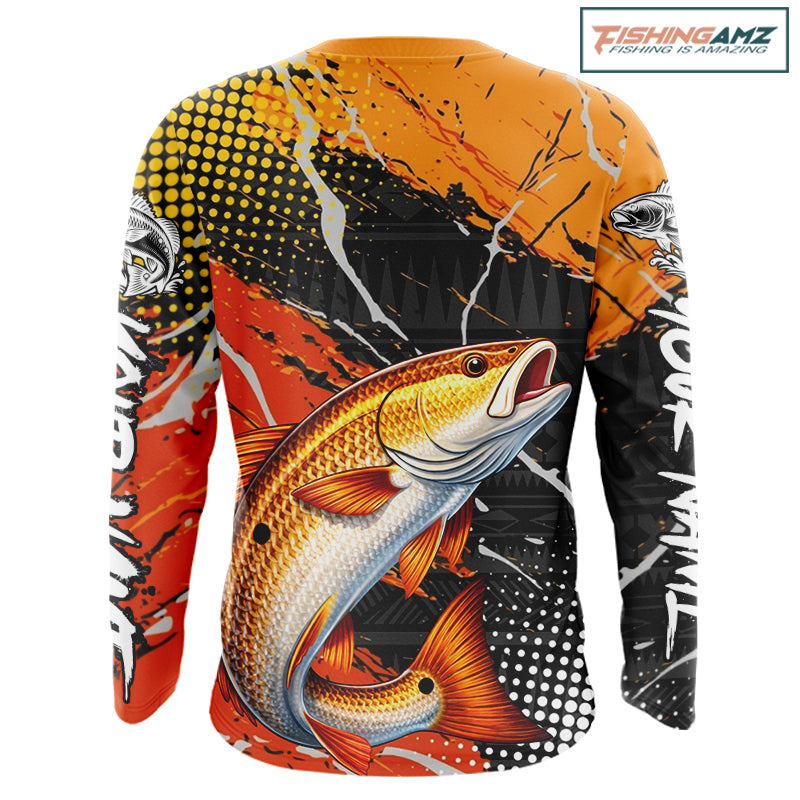 Personalized Redfish Fishing Jerseys, Red Drum Saltwater Tournament Fishing Shirts NHT464