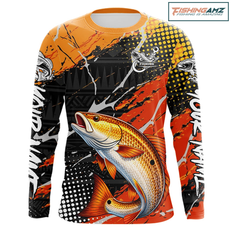 Personalized Redfish Fishing Jerseys, Red Drum Saltwater Tournament Fishing Shirts NHT464