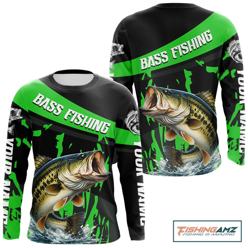 Custom Largemouth Bass Fishing Jerseys, Largemouth Bass Fishing Shirts Long Sleeve For Men|Green NHT727
