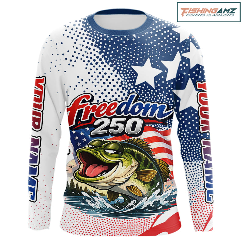 Funny Bass Fishing Shirts Long Sleeve Freedom 250 American Flag, Fishing Gift NHT408