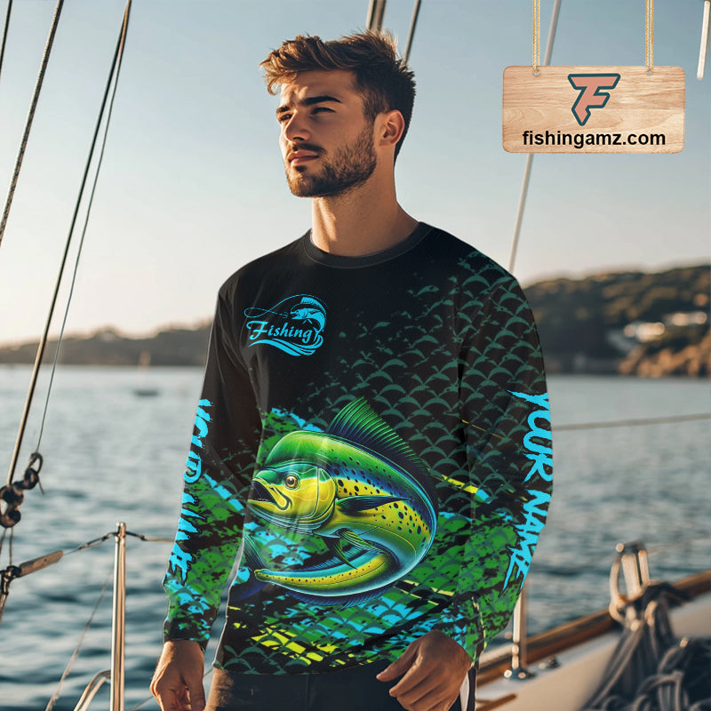 Mahi Mahi Fishing Long Sleeves Fishing Shirt, Custom 3D UV Protection Fishing Shirt NHT409