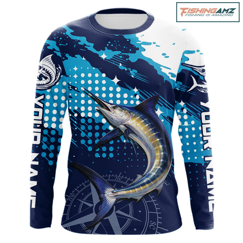 Custom marlin long sleeve fishing shirt for men, marlin fishing jersey
