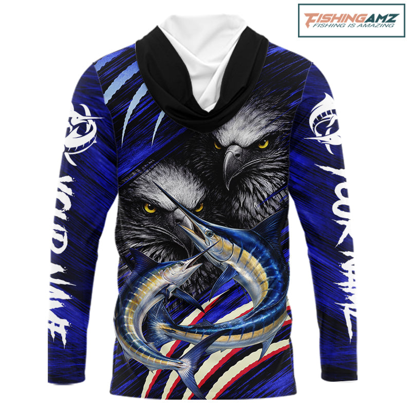 Marlin & Eagle Design Fishing Shirt Long Sleeve Hooded, Marlin Fishing Shirt For Men NHT468