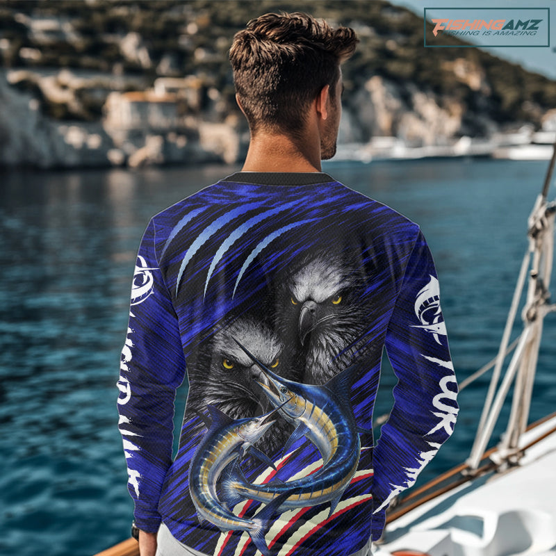 Marlin & Eagle Design Fishing Shirt Long Sleeve, Marlin Fishing Shirt For Men NHT468
