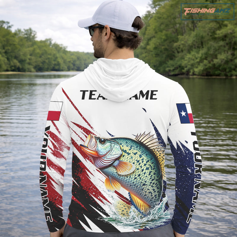 Custom Texas Flag Crappie Fishing Shirts, Texas Crappie Fishing Shirts Long Sleeve Hooded For Team