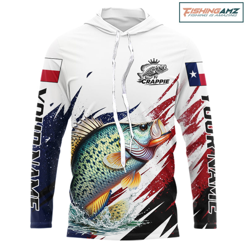 Custom Texas Flag Crappie Fishing Shirts, Texas Crappie Fishing Shirts Long Sleeve Hooded For Team