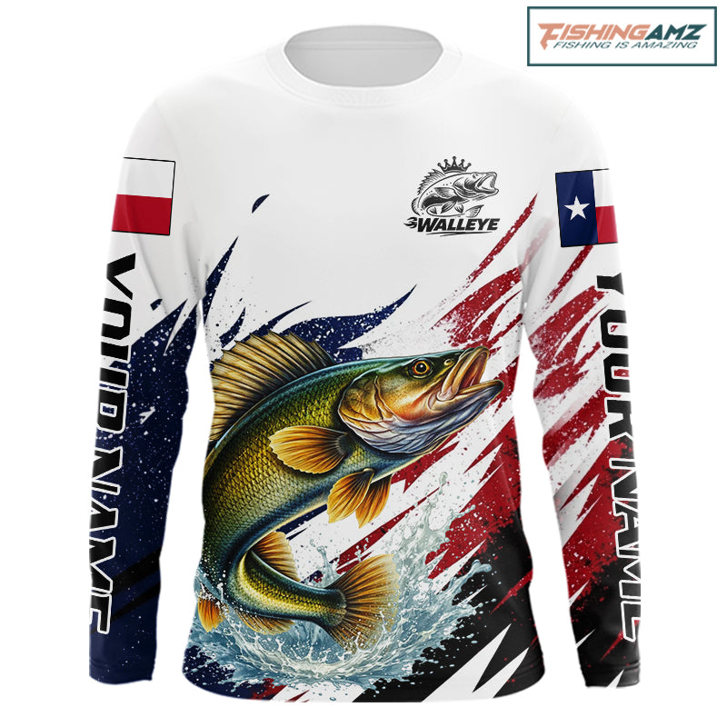 Custom Texas Flag Walleye Fishing Shirts, Texas Walleye Fishing Shirts Long Sleeve For Team