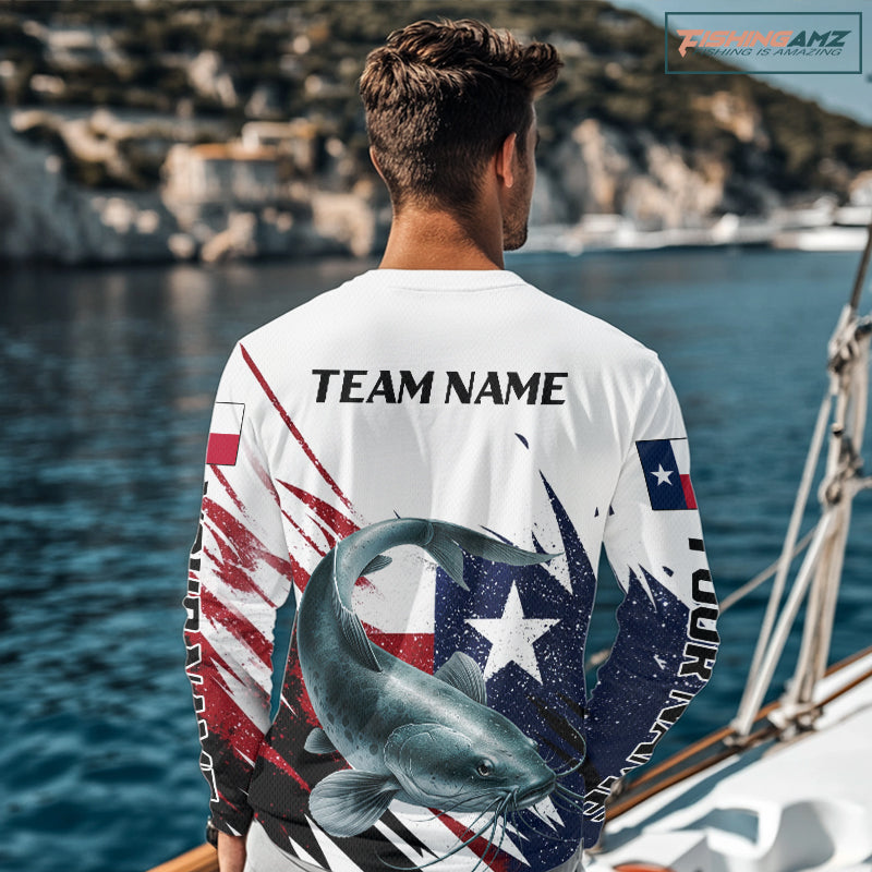 Custom Texas Flag Catfish Fishing Shirts, Texas Catfish Fishing Shirts Long Sleeve Hooded For Team