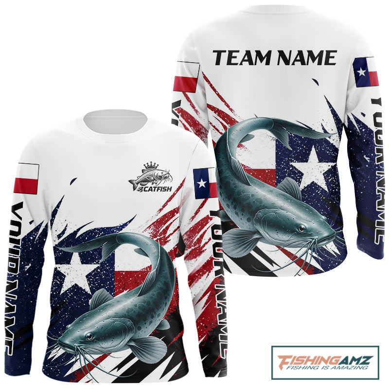 Custom Texas Flag Catfish Fishing Shirts, Texas Catfish Fishing Shirts Long Sleeve Hooded For Team