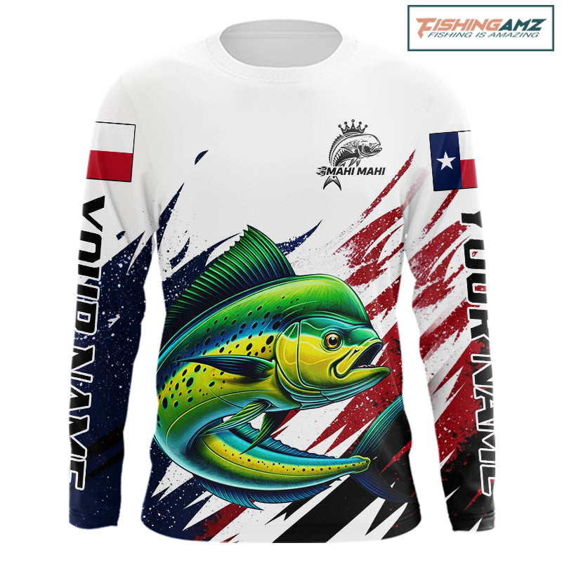 Custom Texas Flag Mahi Mahi Fishing Shirts, Texas Dolphin Fishing Shirts Long Sleeve For Team