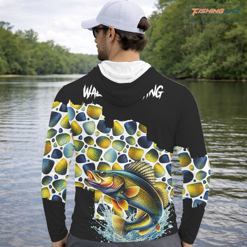 Personalized Walleye Fishing Shirt Long Sleeve Hooded, Fishing Shirts For Men NHT413