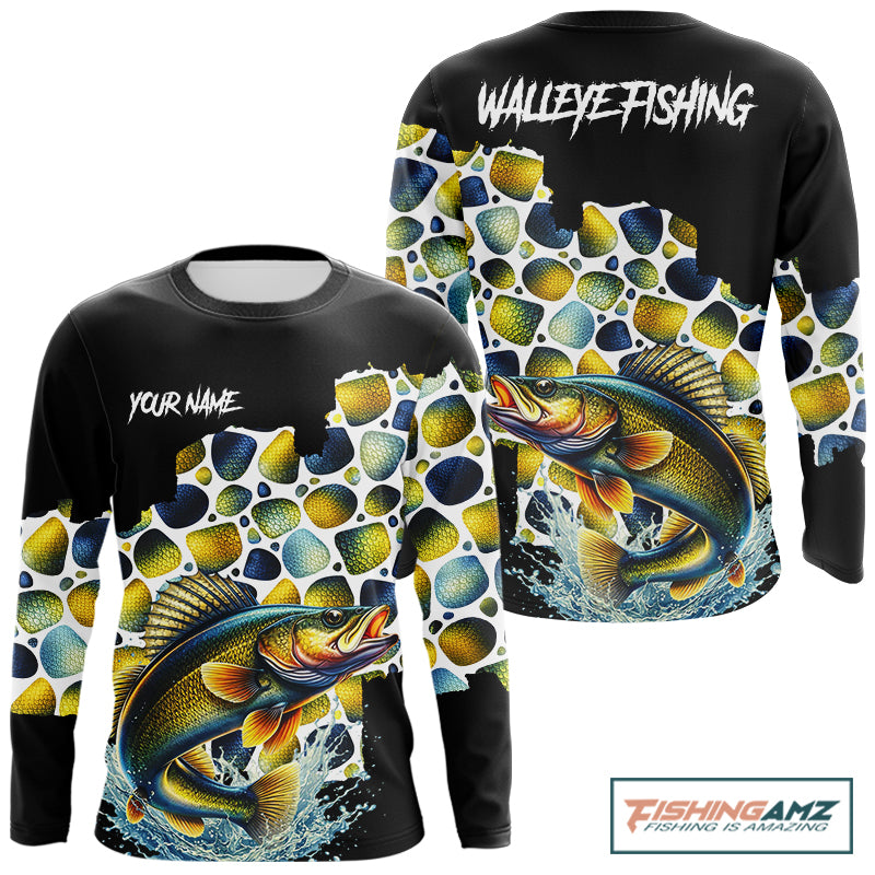 Personalized Walleye Fishing Shirt Long Sleeve, Fishing Shirts For Men NHT413