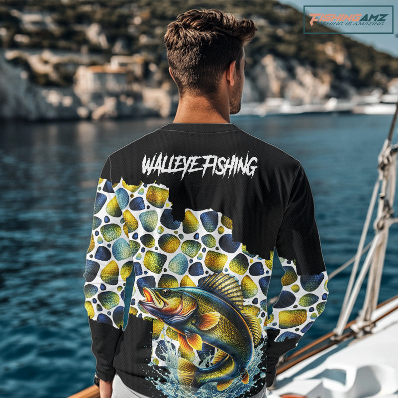 Personalized Walleye Fishing Shirt Long Sleeve, Fishing Shirts For Men NHT413