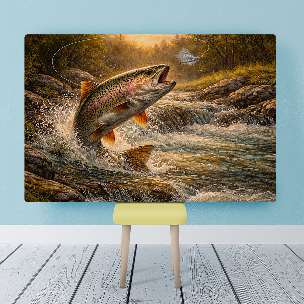 Rainbow Trout Canvas Wall Art – Large Trout Catching Fly Lure Painting on Canvas NHT470