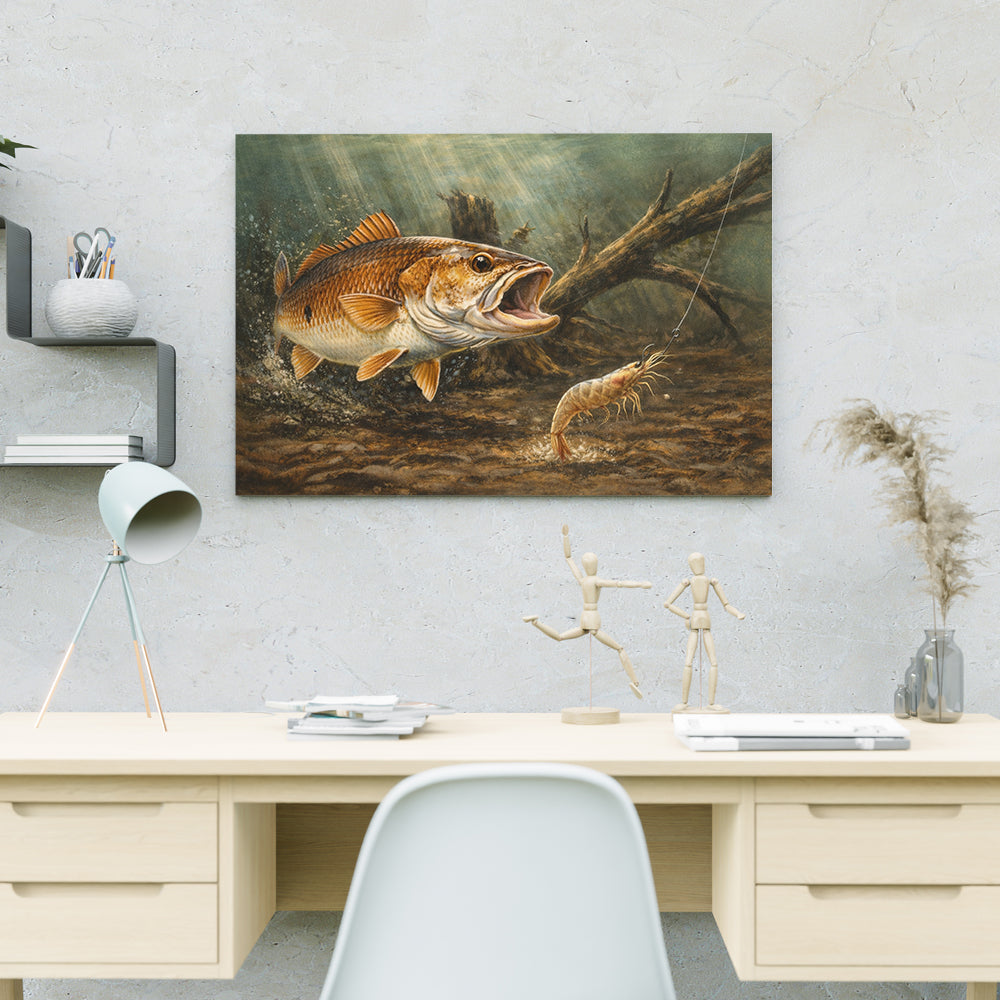Redfish Fishing Canvas Wall Art – Redfish Hunting Shrimp Underwater NHT472