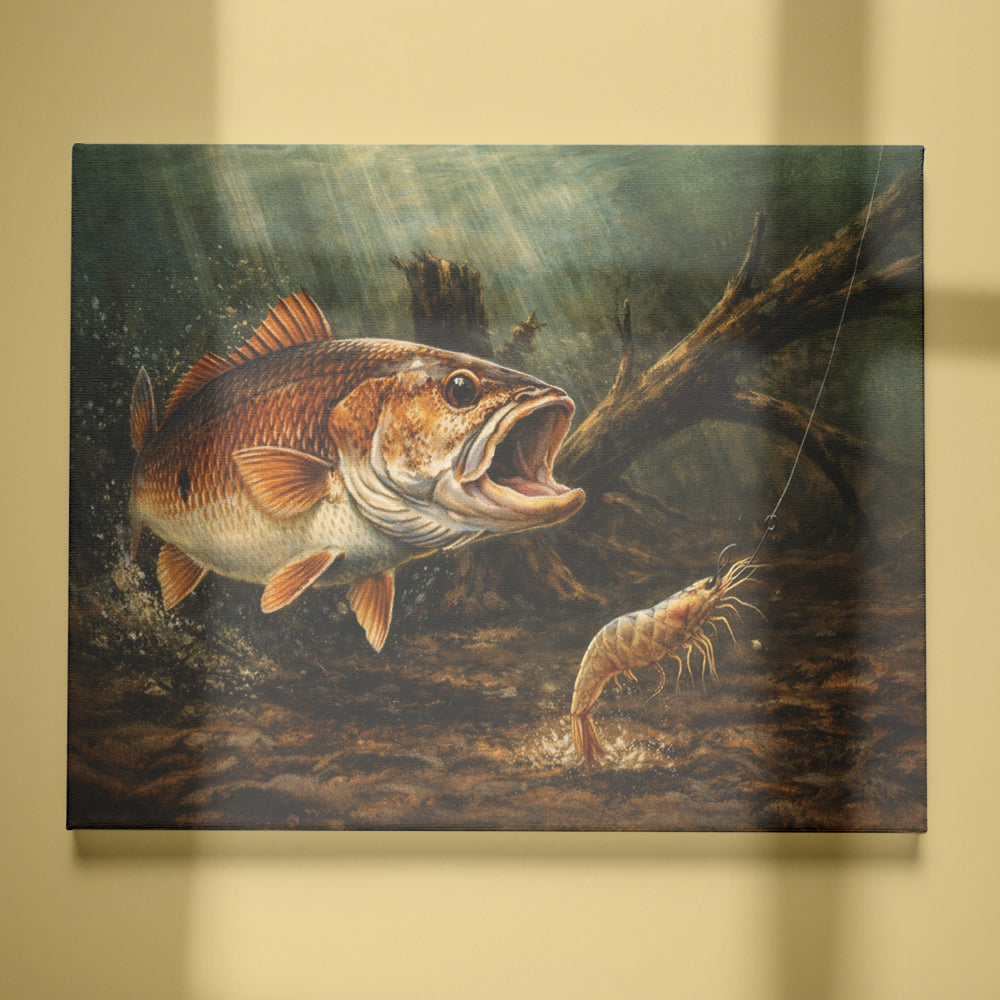 Redfish Fishing Canvas Wall Art – Redfish Hunting Shrimp Underwater NHT472