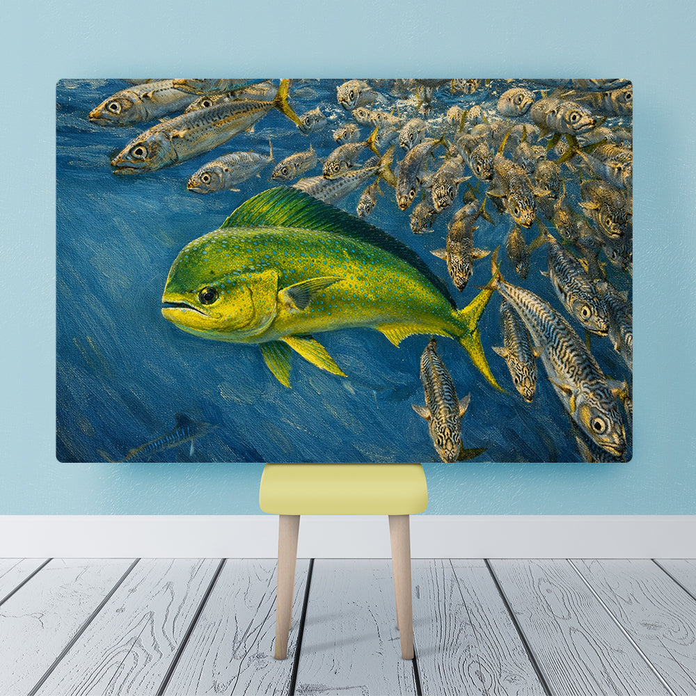 Mahi Mahi Fishing Canvas 3D Fish Pictures Wall Art – Dynamic Mahi Mahi Hunting Prey Underwater, Ocean Fishing Artwork NHT474