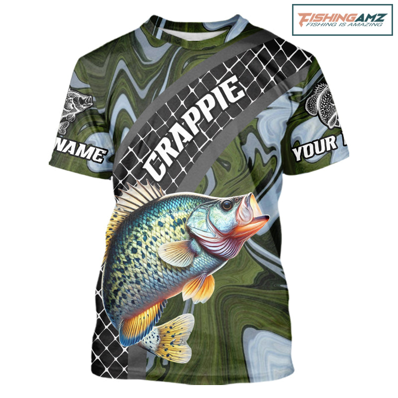 Crappie Short Sleeve Fishing T-Shirt Abstract Green Camo Performance Jersey For Men NHT924