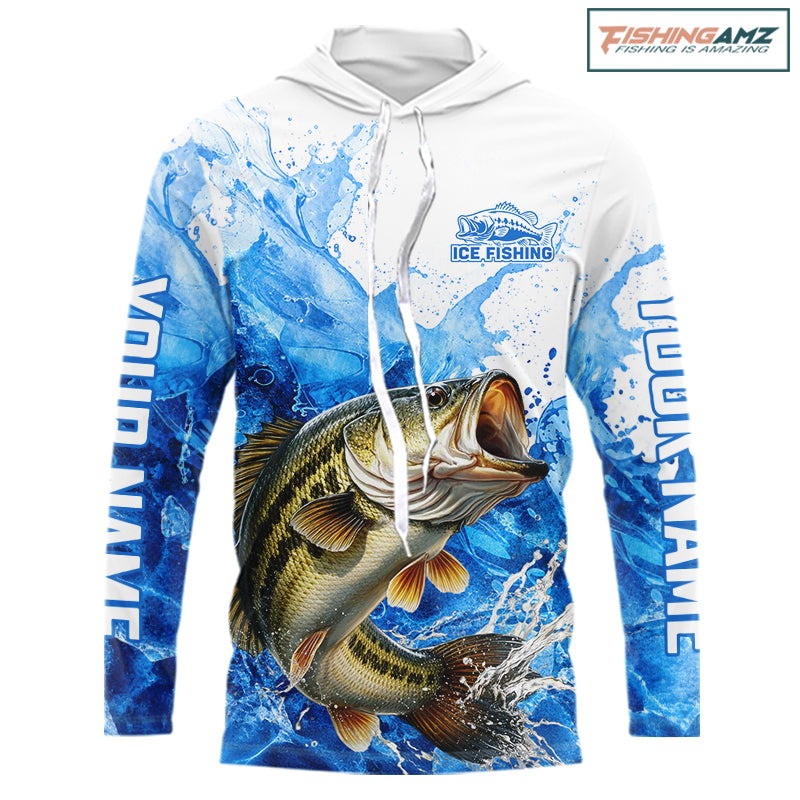 Bass Fishing Shirts Hooded, Ice Fishing Long Sleeve Shirt For Men, Largemouth Bass Fishing Apparel NHT1383
