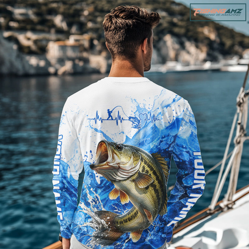 Bass Fishing Shirt, Ice Fishing Long Sleeve Shirt For Men, Largemouth Bass Fishing Apparel NHT1383