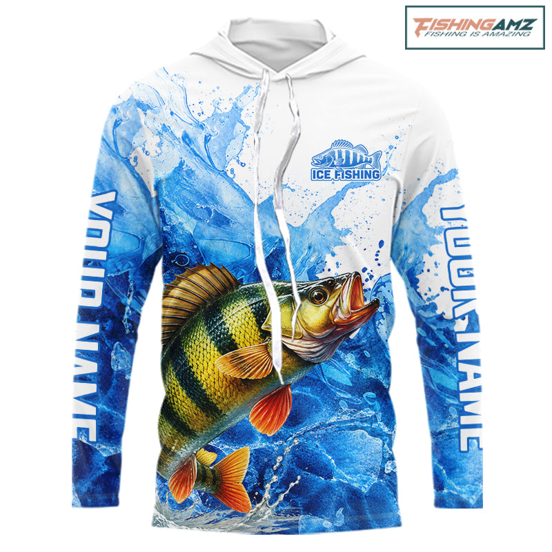 Yellow Perch Fishing Shirts Hooded, Ice Fishing Long Sleeve Shirt For Men, Yellow Perch Fishing Apparel NHT1387