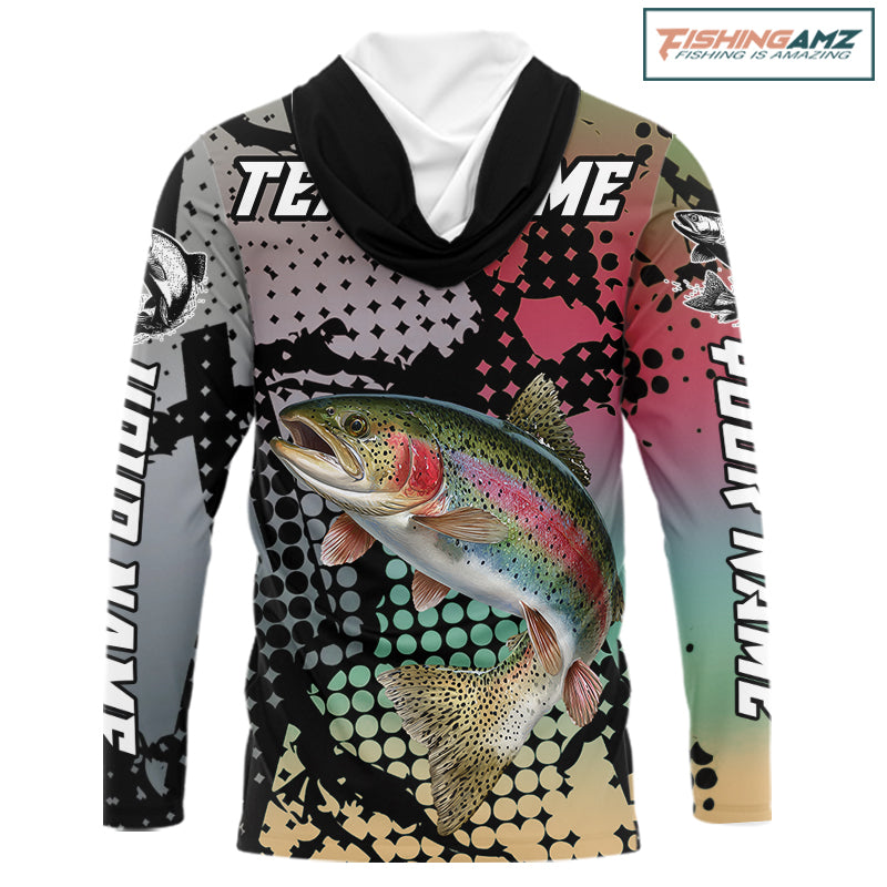 Rainbow Hooded Trout Fishing Shirt Pink Camo Custom Name, Rainbow Trout Fishing Team Jerseys NHT477