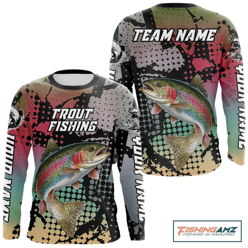 Rainbow Trout Fishing Shirt Pink Camo Custom Name, Rainbow Trout Fishing Team Jerseys NHT477