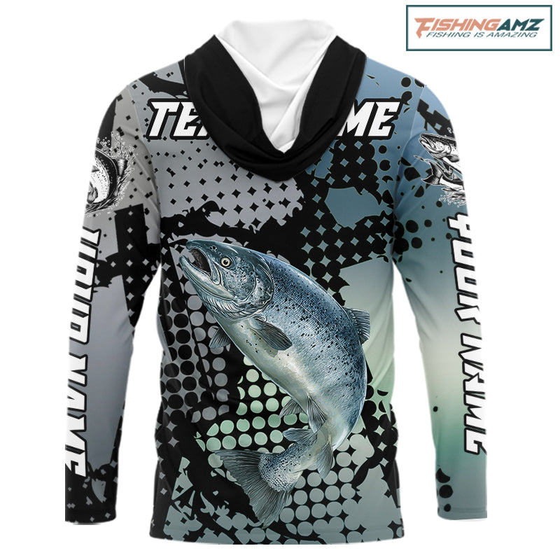 Chinook Salmon Hooded Fishing Shirt Gray Camo Custom Name, Chinook Salmon Fishing Team Jerseys NHT478