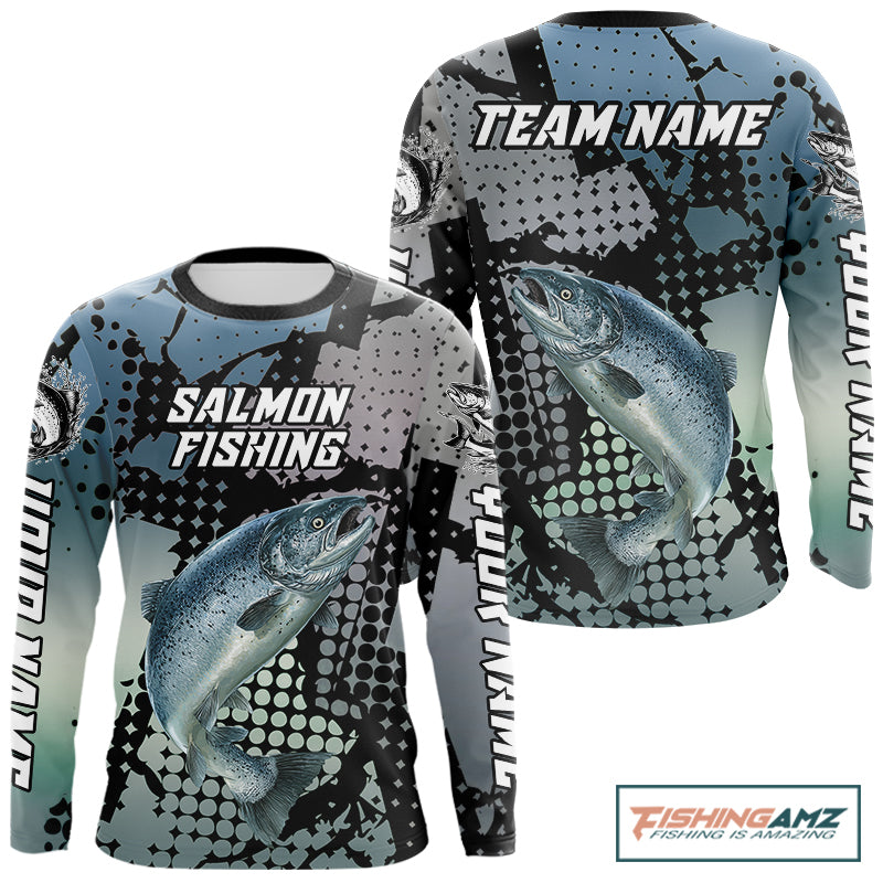 Chinook Salmon Fishing Shirt Gray Camo Custom Name, Chinook Salmon Fishing Team Jerseys NHT478