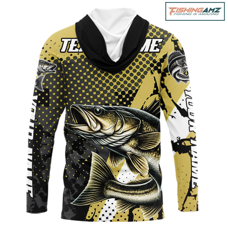 Personalized Walleye Hooded Fishing Shirts Long Sleeve, Yellow Camo Walleye Fishing Shirts NHT483
