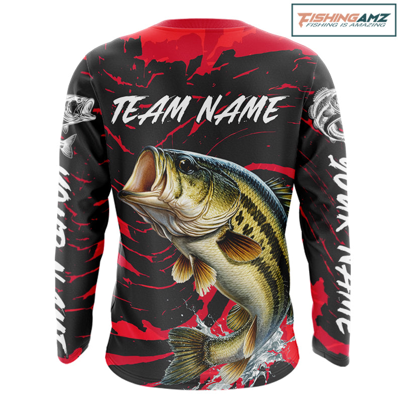 Custom Largemouth Bass Fishing Shirts Long Sleeve – Performance Tournament Jersey For Men| Red NHT769