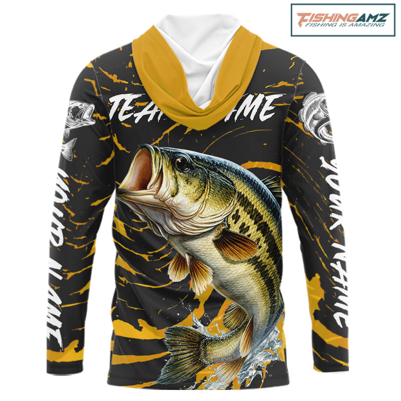 Custom Largemouth Bass Fishing Shirts Long Sleeve Hooded – Performance Tournament Jersey For Men| Yellow NHT770