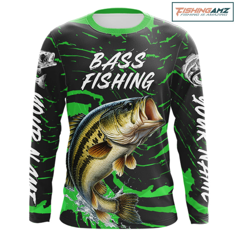 Custom Largemouth Bass Fishing Shirts Long Sleeve – Performance Tournament Jersey For Men| Green NHT772