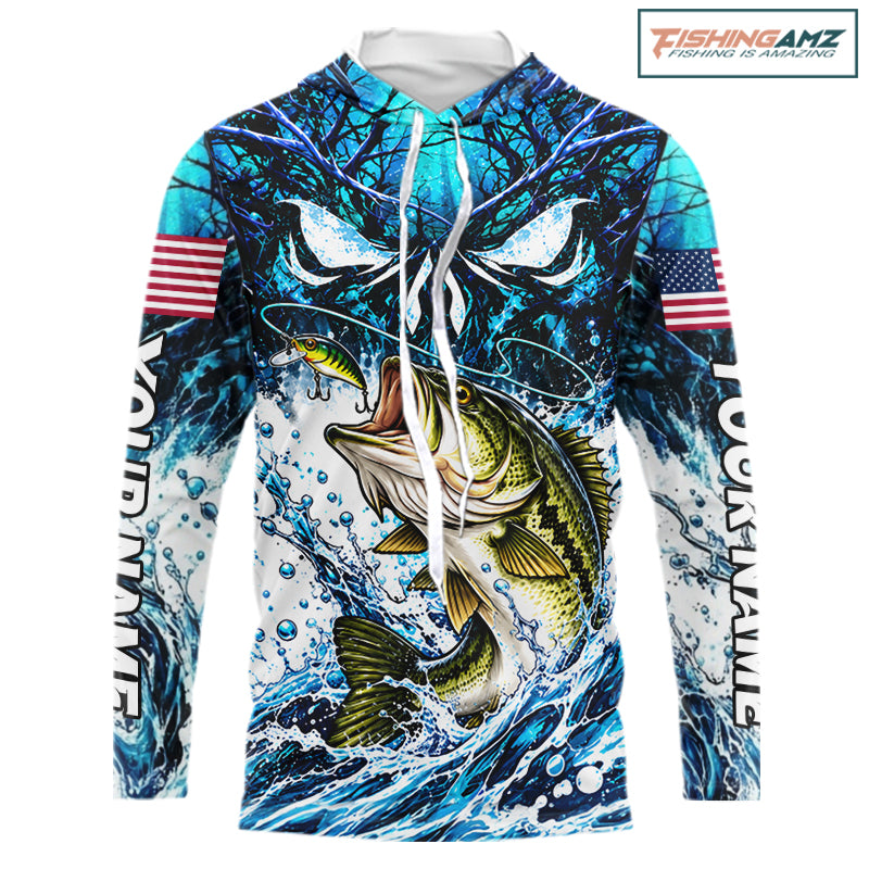 Jumping Bass Catch Lure Hooded Fishing Shirt Personalized Monster Eyes Splash Blue Water Outdoor Apparel NHT1733
